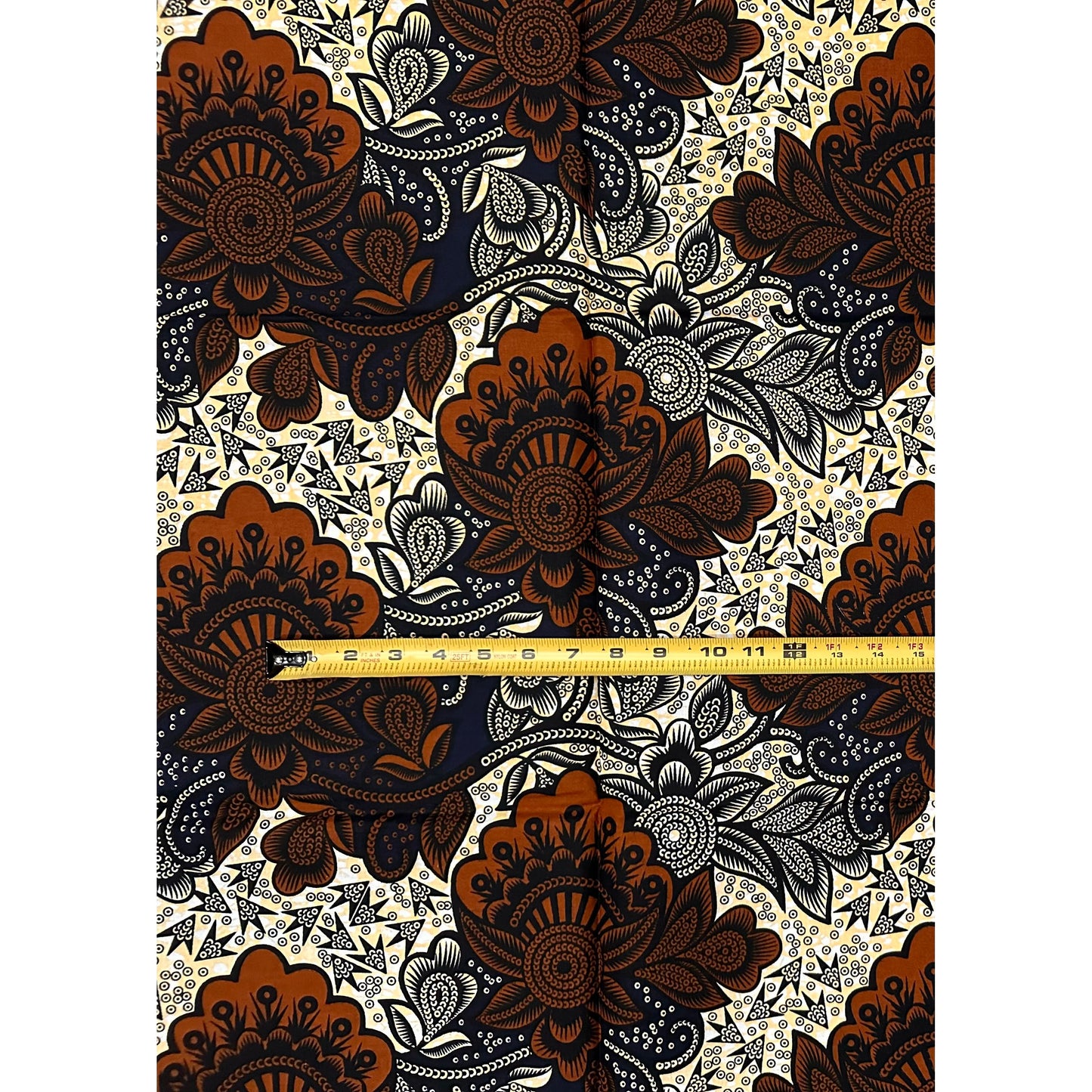 African Print Fabric/Ankara - Brown, Yellow "Mara Floris" Design