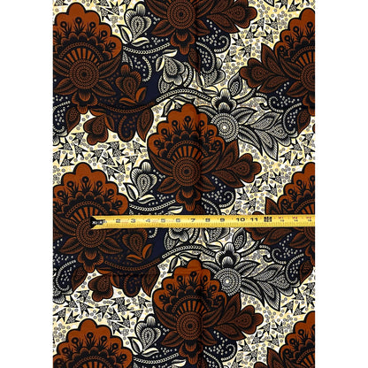 African Print Fabric/Ankara - Brown, Yellow "Mara Floris" Design