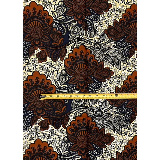 African Print Fabric/Ankara - Brown, Yellow "Mara Floris" Design