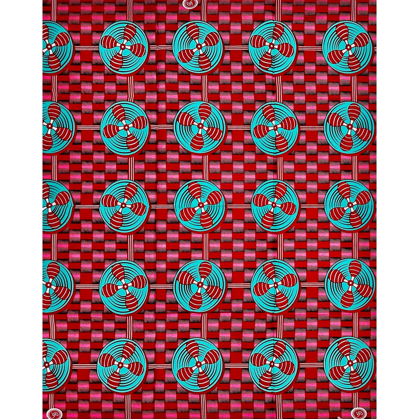 African Print Fabric/ Ankara - Red, Pink, Teal ‘Afẹfẹ Market' Design, 1 YARD