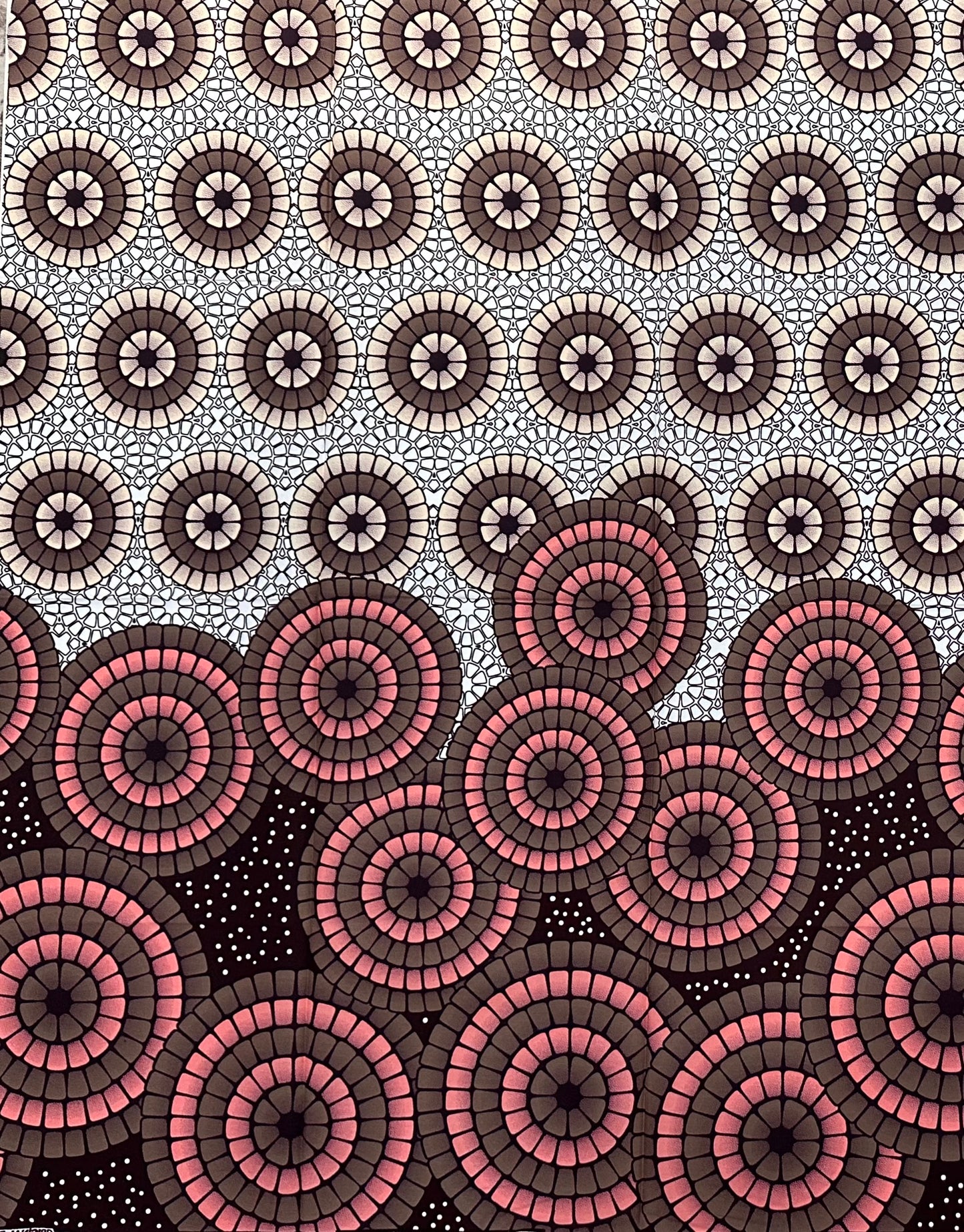 African Print Fabric/Ankara - Pink, Brown, Cream "Osun Mosaic" Design, 1 Yard