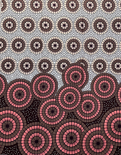 African Print Fabric/Ankara - Pink, Brown, Cream "Osun Mosaic" Design, 1 Yard