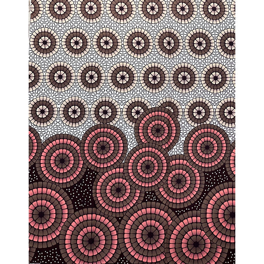 African Print Fabric/Ankara - Pink, Brown, Cream "Osun Mosaic" Design, 1 Yard