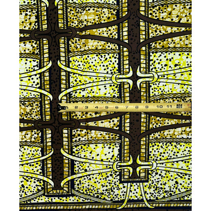 African Print Fabric/ Ankara - Brown, Yellow ‘Koko Trellis' Design, YARD