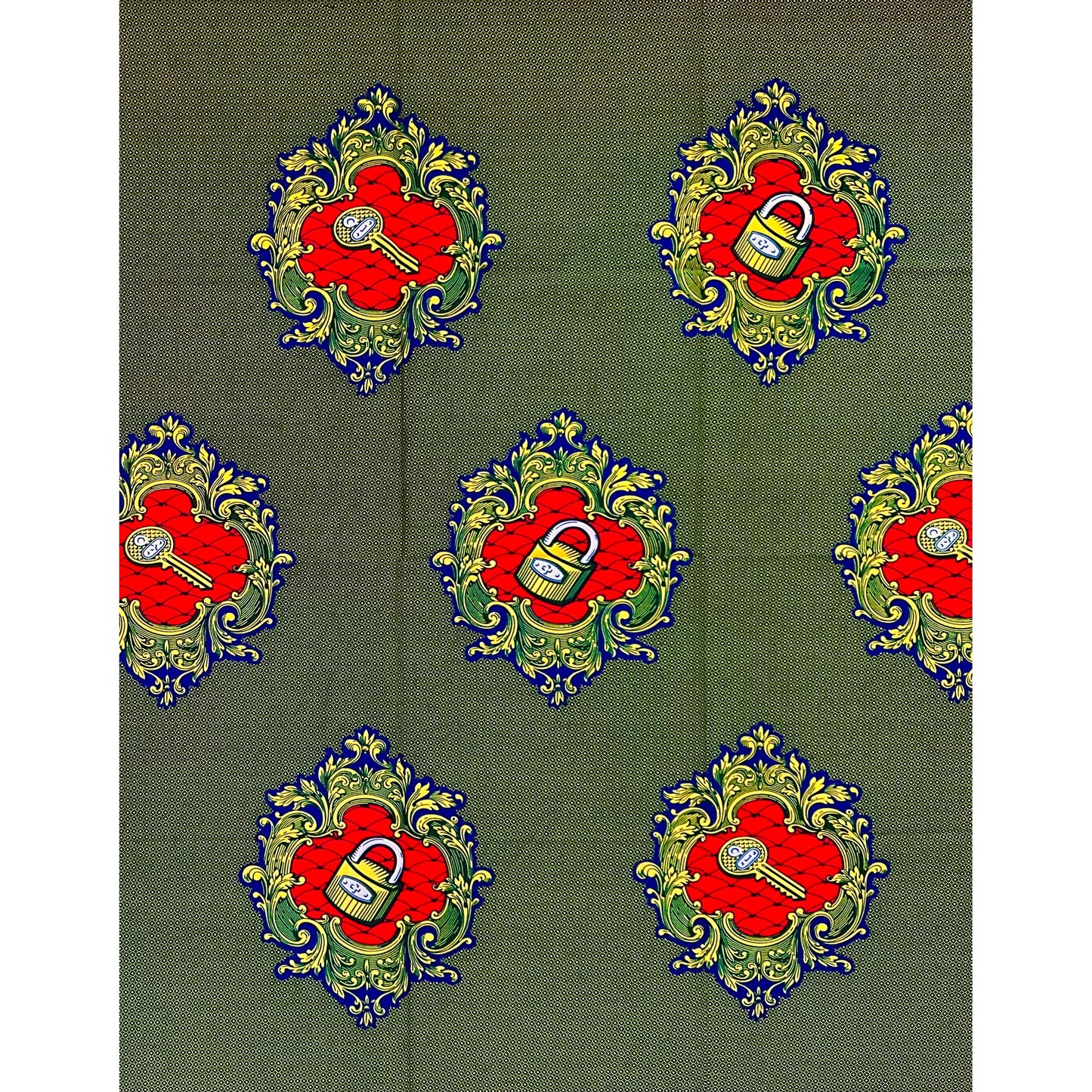African Print Fabric/ Ankara - Yellow, Red, Blue ‘Key to My Heart' Design, YARD