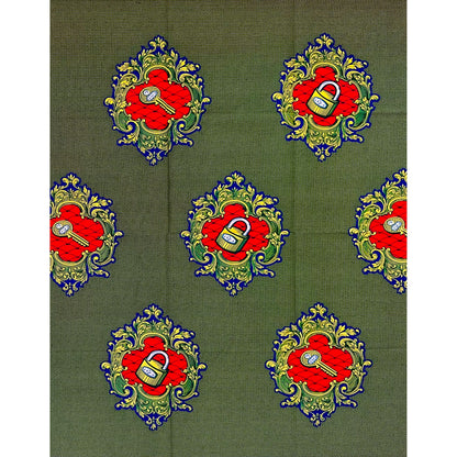 African Print Fabric/ Ankara - Yellow, Red, Blue ‘Key to My Heart' Design, YARD