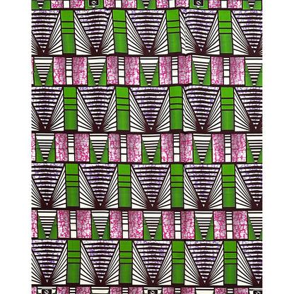 African Print Fabric/ Ankara - Green, Shades of Purple, Cream 'The Way Forward,’ 1 YARD