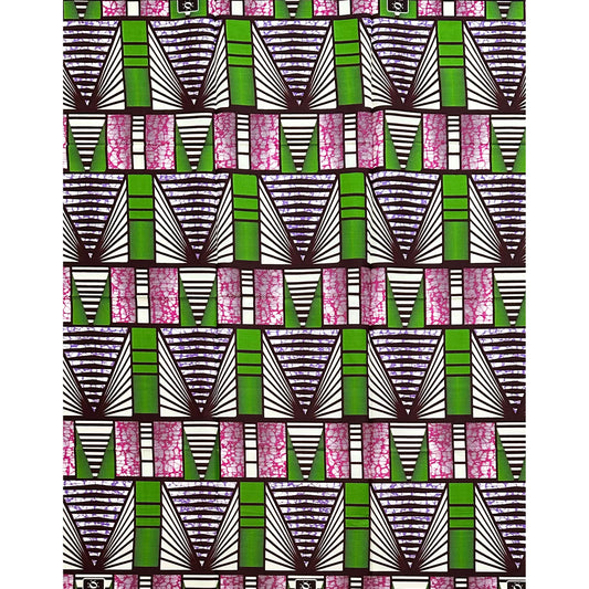 African Print Fabric/ Ankara - Green, Shades of Purple, Cream 'The Way Forward,’ 1 YARD