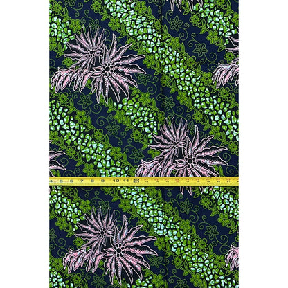 African Print Fabric/ Ankara - Green, Pink, Navy 'Night Bloom Society' Design