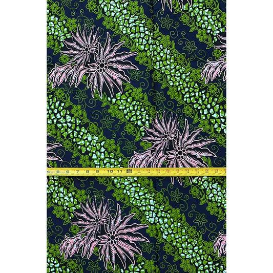 African Print Fabric/ Ankara - Green, Pink, Navy 'Night Bloom Society' Design