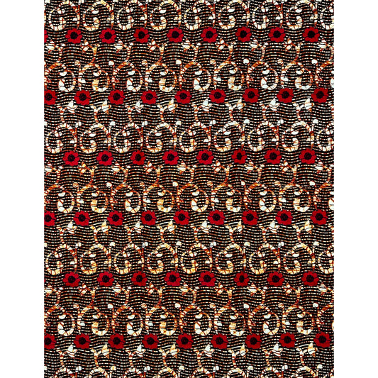 African Print Fabric/ Ankara - Brown, Red, Black 'Look Well Before Speaking' Design, YARD or WHOLESALE