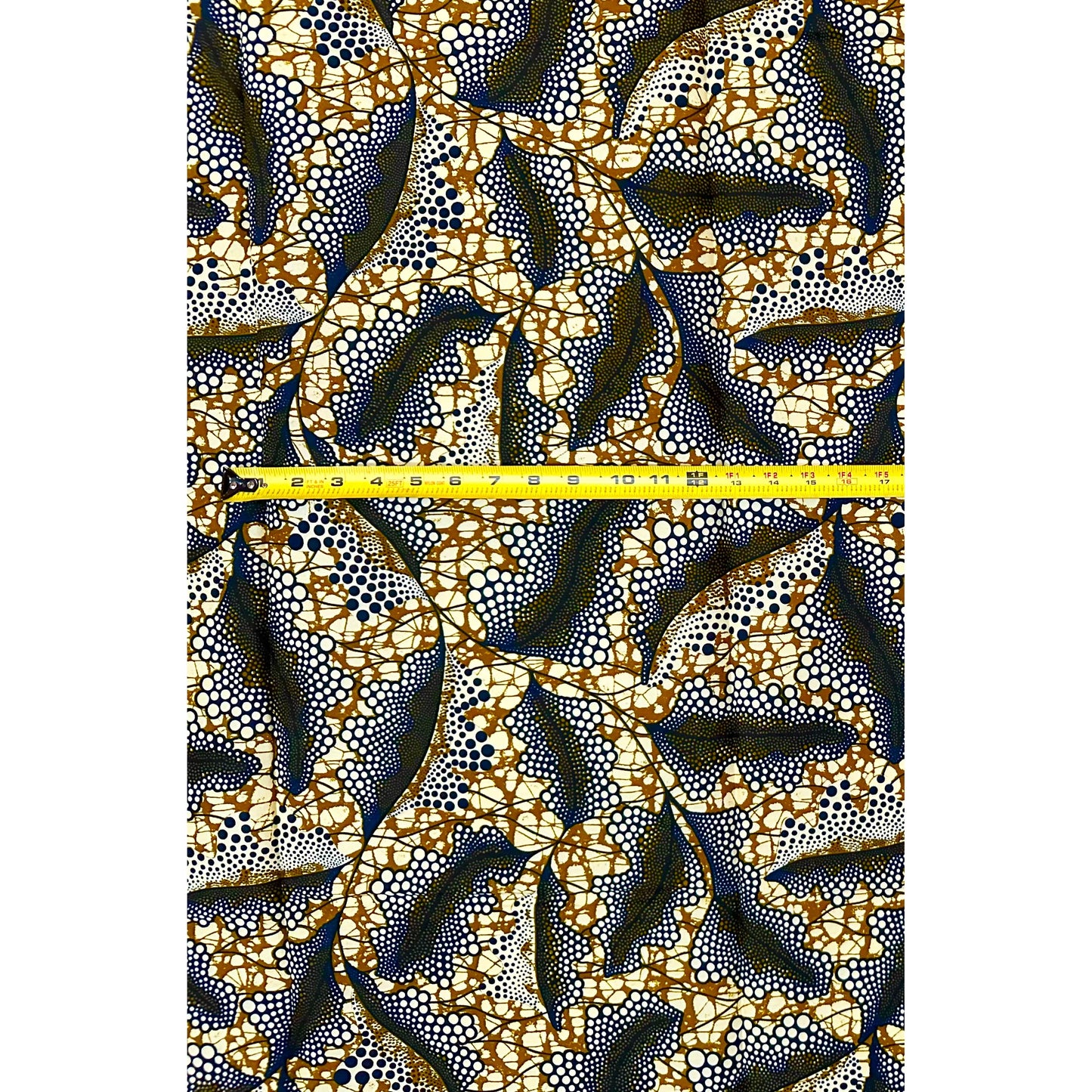 African Print Fabric/ Ankara - Brown, Navy "Kora Gather", 1 Yard