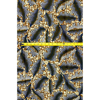 African Print Fabric/ Ankara - Brown, Navy "Kora Gather", 1 Yard