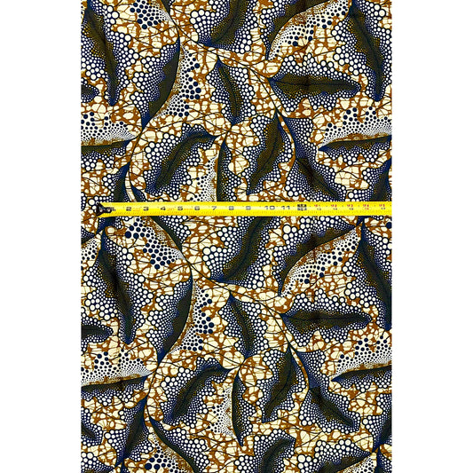 African Print Fabric/ Ankara - Brown, Navy "Kora Gather", 1 Yard