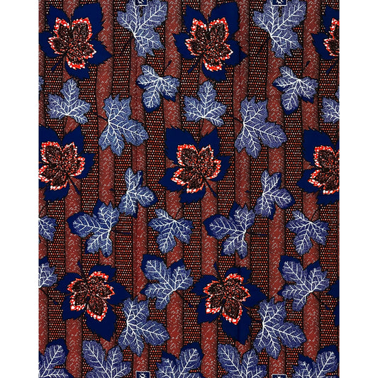 African Print Fabric/ Ankara - Brown, Navy, White 'Maple & Market', 1 YARD