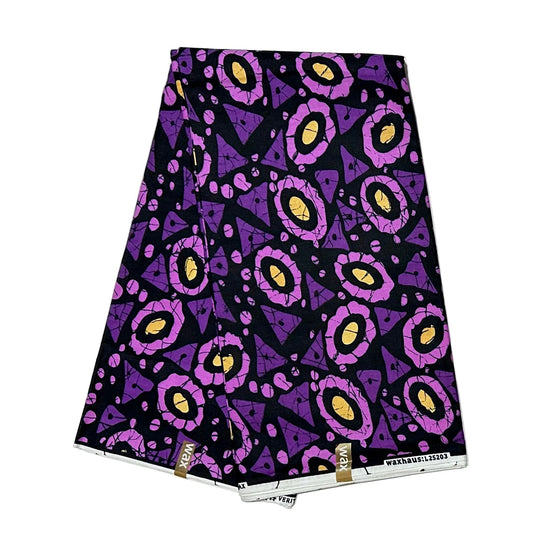 African Print Fabric/Ankara - Purple, Black, Beige 'Good Omen', YARD or WHOLESALE