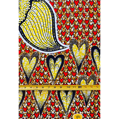 African Print Fabric/ Ankara - Pink, Brown, Yellow, Black ‘Ina Ọkàn' Design, 1 YARD