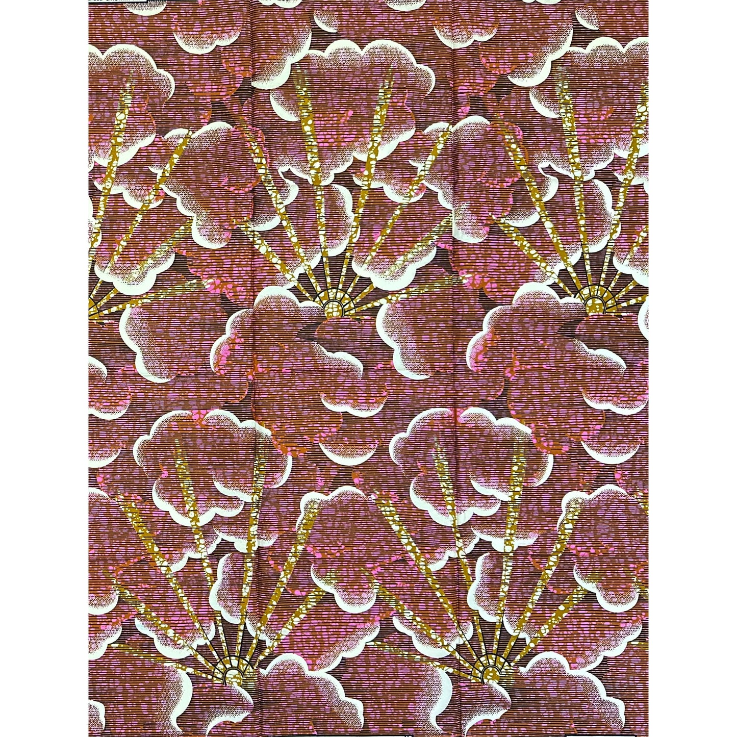 African Print Fabric/Ankara - Brown, Purple "Head in the Clouds" Design, 1 Yard