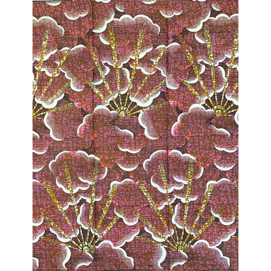 African Print Fabric/Ankara - Brown, Purple "Head in the Clouds" Design, 1 Yard