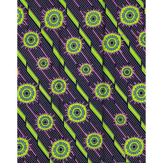 African Print Fabric/ Ankara - Pink, Green, Navy 'Adùn Orbit,’ 1 YARD