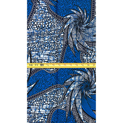 African Print Fabric/ Ankara - Blue, Black  ‘Medina Fête' Design, 1 YARD