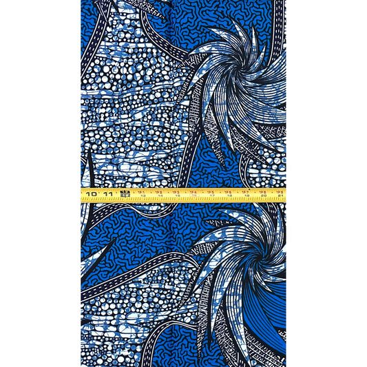 African Print Fabric/ Ankara - Blue, Black  ‘Medina Fête' Design, 1 YARD