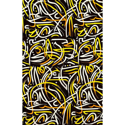 African Print Fabric/ Ankara - Black, White, Yellow, Orange 'Shaprapra' Design, YARD or WHOLESALE