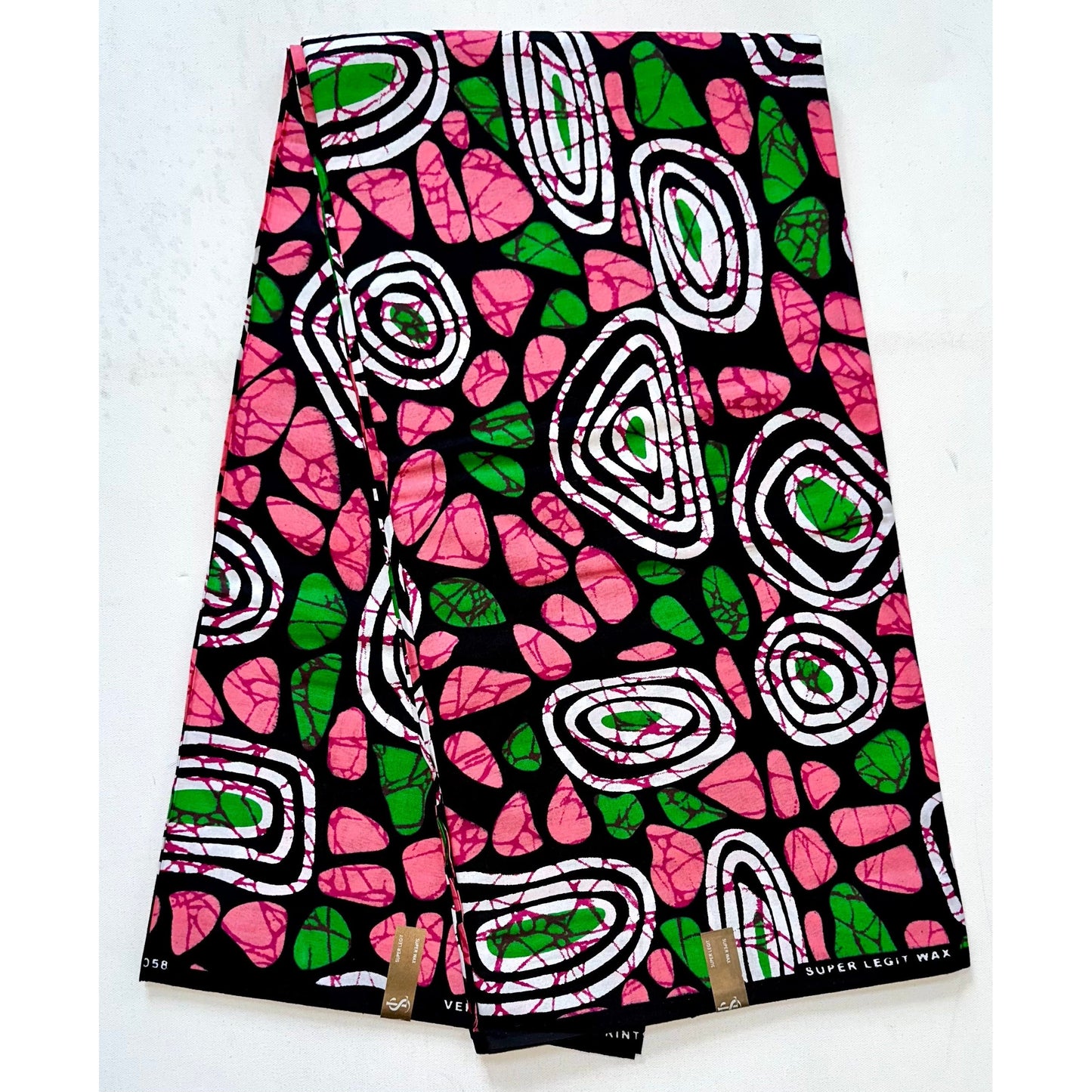 African Print Fabric/ Ankara - Pink, Green 'Pretty Girls Wear Pearls', YARD or WHOLESALE