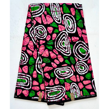 African Print Fabric/ Ankara - Pink, Green 'Pretty Girls Wear Pearls', YARD or WHOLESALE