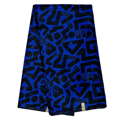 African Print Fabric/ Ankara - Blue, Black 'Ase Lines’, YARD or WHOLESALE
