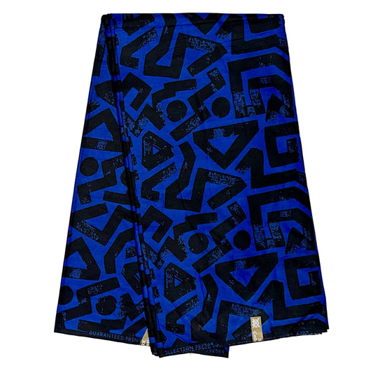 African Print Fabric/ Ankara - Blue, Black 'Ase Lines’, YARD or WHOLESALE