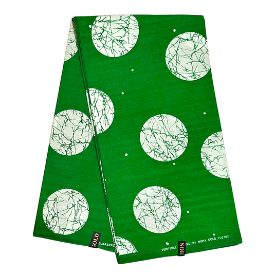 African Print Fabric/ Ankara - Green, White 'Jade Orbit' Design, YARD or WHOLESALE