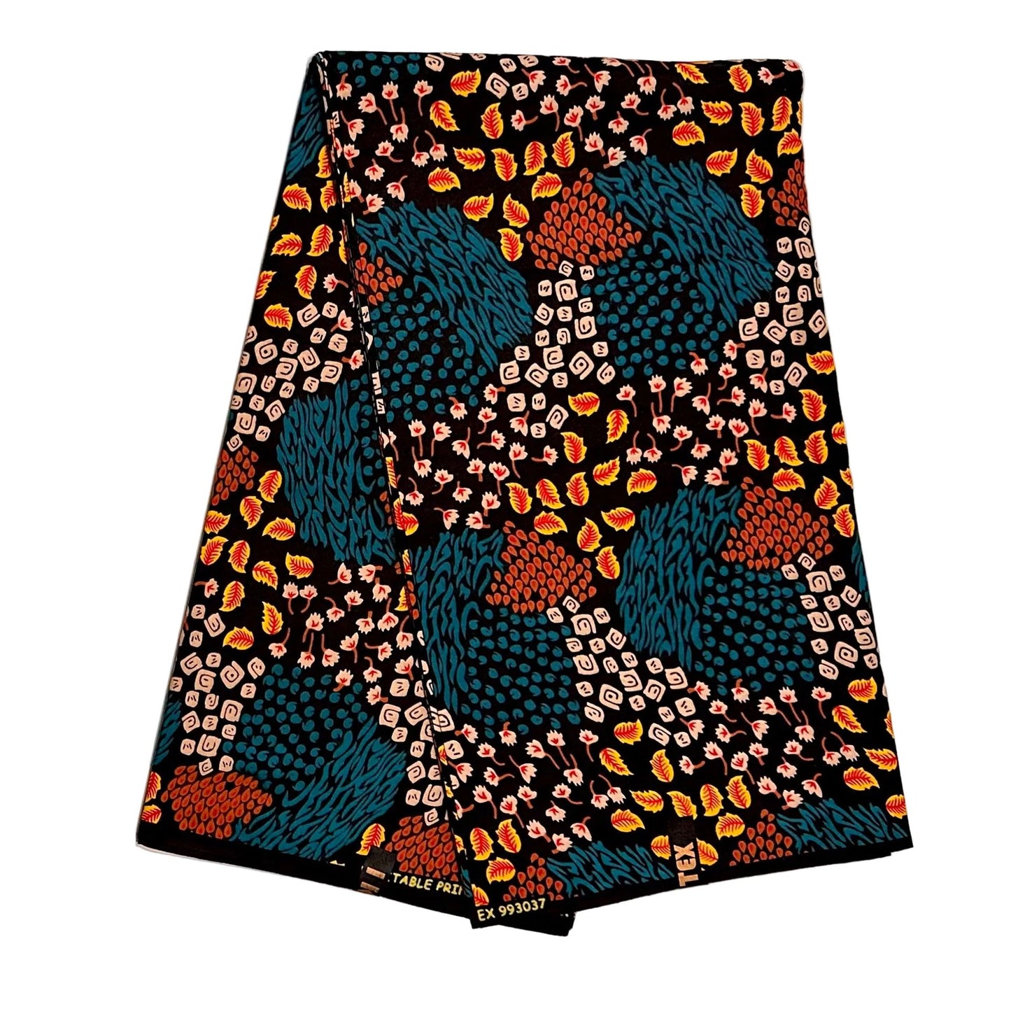 African Print Fabric/ Ankara -Teal, Brown, Yellow 'Wealth of Calabar', Per YARD or WHOLESALE