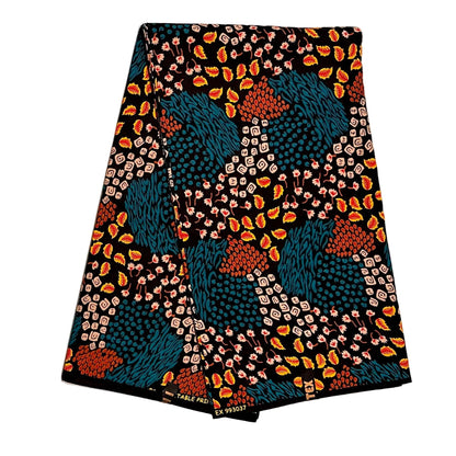 African Print Fabric/ Ankara -Teal, Brown, Yellow 'Wealth of Calabar', Per YARD or WHOLESALE
