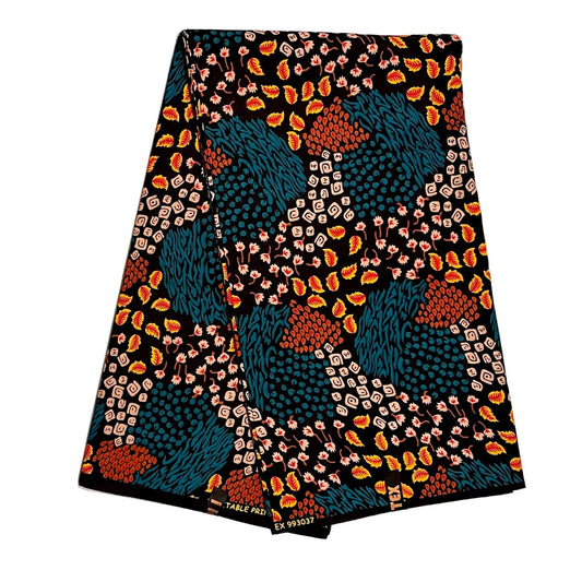 African Print Fabric/ Ankara -Teal, Brown, Yellow 'Wealth of Calabar', Per YARD or WHOLESALE