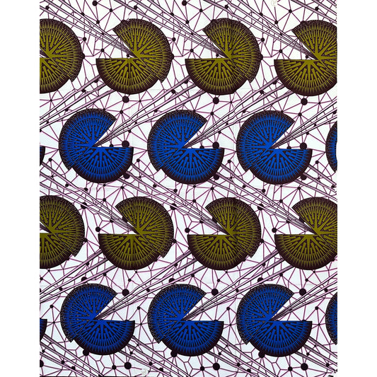African Print Fabric/ Ankara - Pink, Blue, Green ‘Code of Kush' Design, YARD