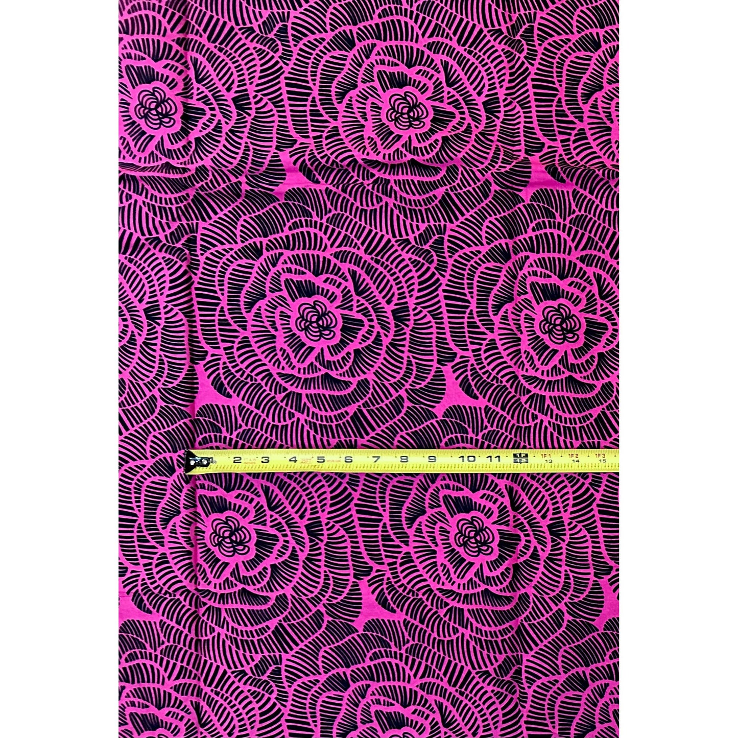 African Print Fabric/ Ankara - Pink, Black 'Zafira Bloom' Design, YARD or WHOLESALE