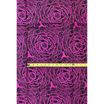 African Print Fabric/ Ankara - Pink, Black 'Zafira Bloom' Design, YARD or WHOLESALE