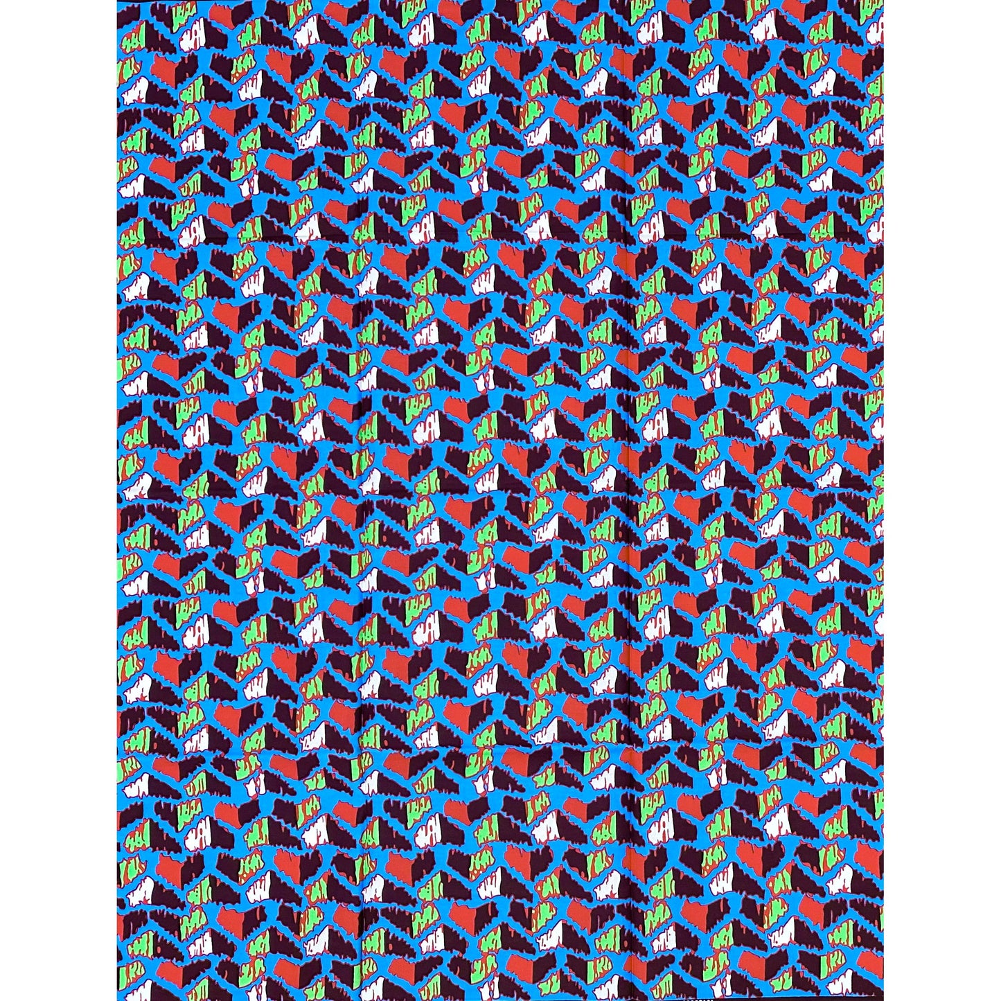 African Print Fabric/ Ankara - Blue,  Red, Green, Brown 'High Voltage,’ 1 YARD