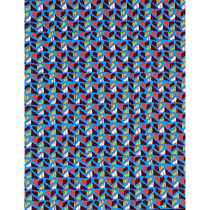 African Print Fabric/ Ankara - Blue,  Red, Green, Brown 'High Voltage,’ 1 YARD