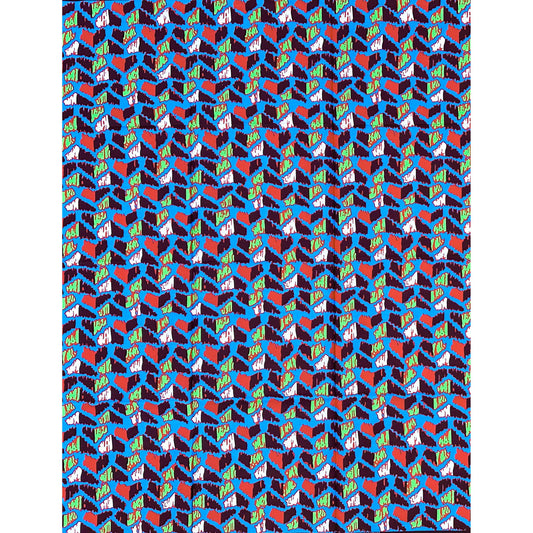 African Print Fabric/ Ankara - Blue,  Red, Green, Brown 'High Voltage,’ 1 YARD