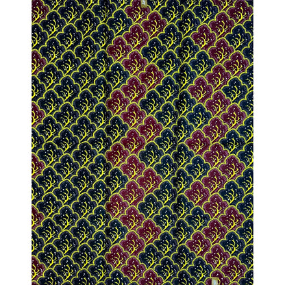 African Print Fabric/ Ankara - Black, Dark Red, Yellow ‘Crown Tides', 1 Yard