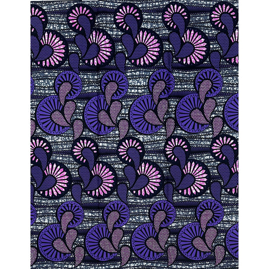 African Print Fabric/ Ankara - Purple, Gray, Navy 'Rochelle,’ YARD