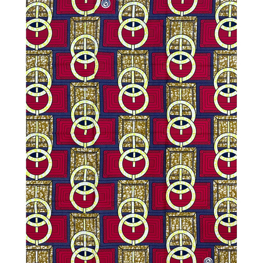 African Print Fabric/Ankara - Red, Blue, Yellow, Brown "It’s Above Me" Design, Yard