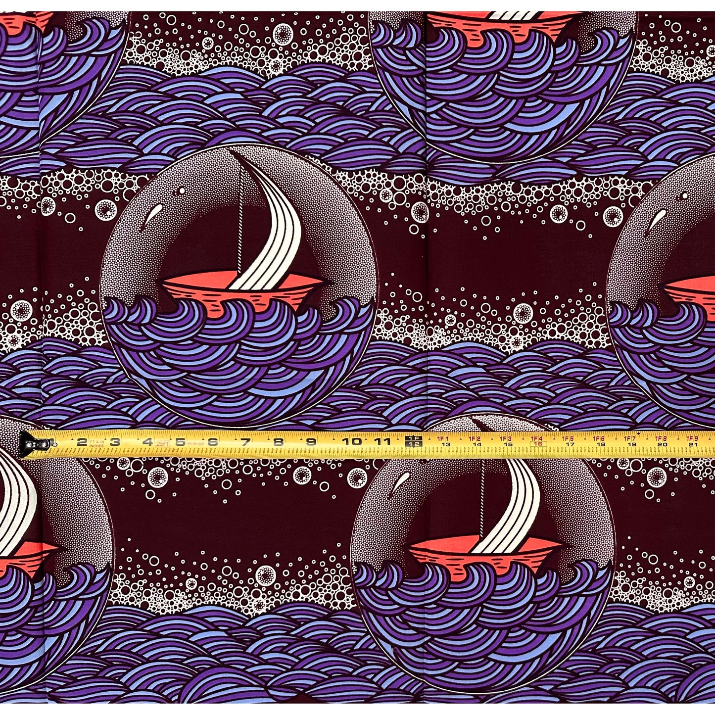 African Print Fabric/Ankara - Purple, Pink, Brown “Boat for Bubble" Design, 1 Yard