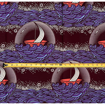 African Print Fabric/Ankara - Purple, Pink, Brown “Boat for Bubble" Design, 1 Yard
