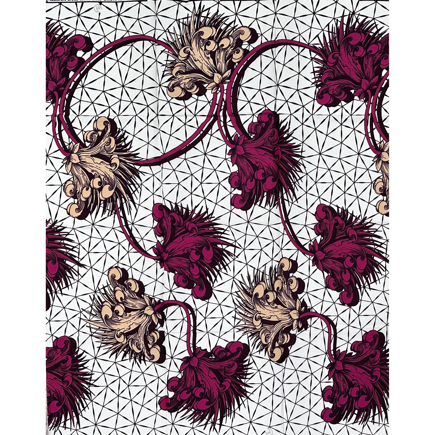 African Print Fabric/ Ankara - Plum, Brown, White “The Empress Vine', 1 YARD