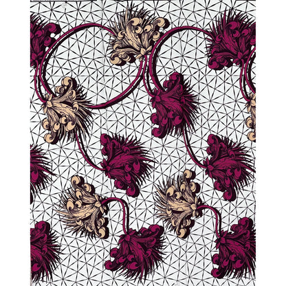 African Print Fabric/ Ankara - Plum, Brown, White “The Empress Vine', 1 YARD