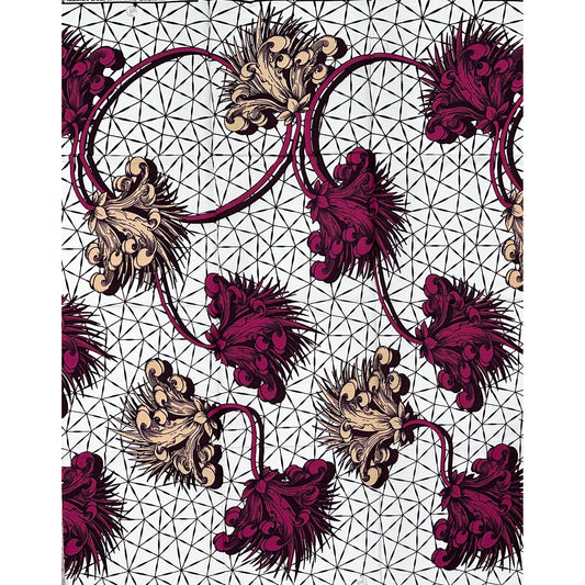 African Print Fabric/ Ankara - Plum, Brown, White “The Empress Vine', 1 YARD