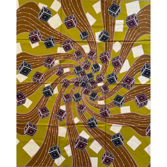 African Print Fabric/ Ankara - Shades of Brown, Pink, Cream 'Roll the Dice,' YARD